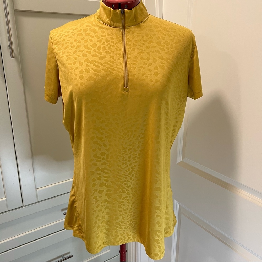LOPEZ Women’s Desert Dry Golf Polo Shirt | Gold Color with Animal Print - XL